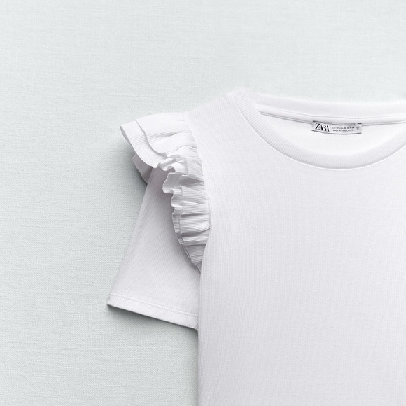 NWT Zara White Ruffle Short Sleeve Body Suit - Picture 7 of 7